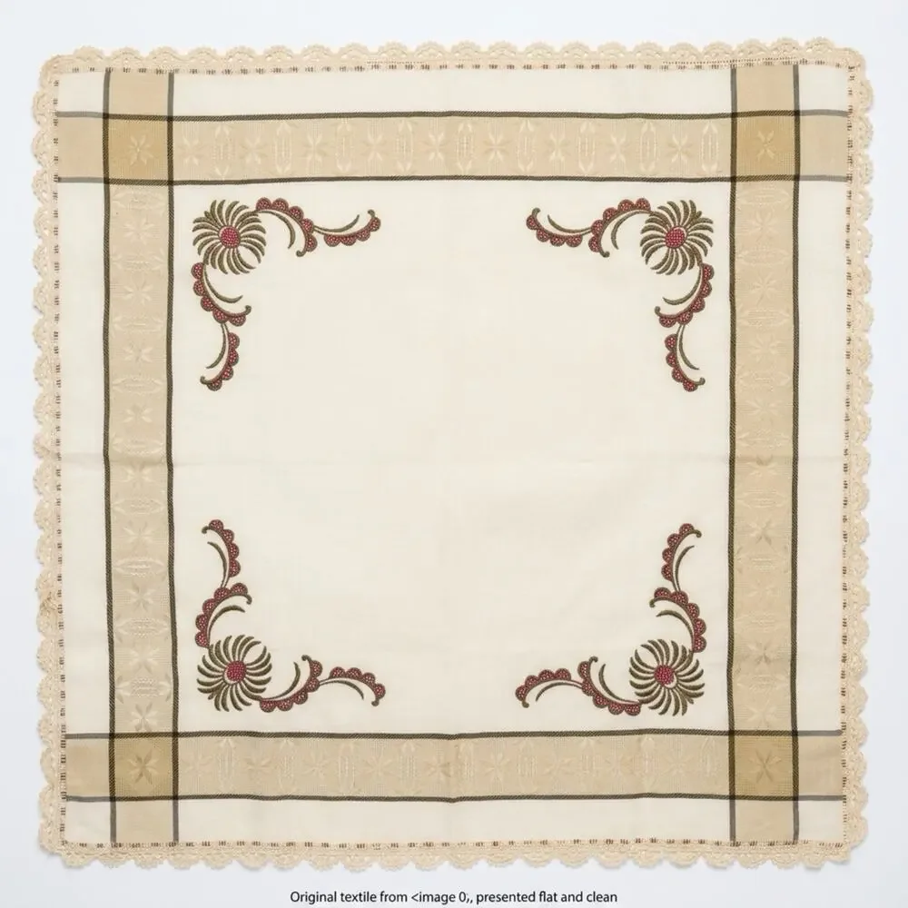 Vintage Hand Embroidered Floral Bird Square Tablecloth Summer White Country Home